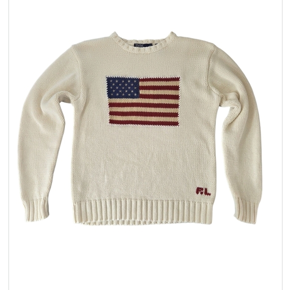 Polo Ralph Lauren American Flag Sweater Cotton Size M Patriotic - Picture 1 of 11